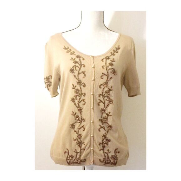 Nine West Vintage Style Tan Beaded Cardigan - Picture 1 of 4
